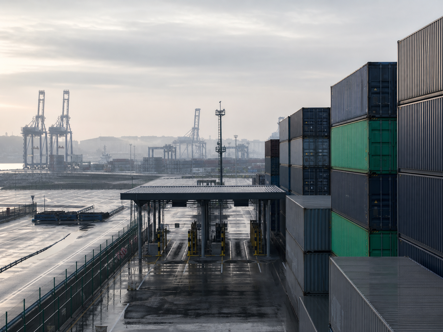 Freight containers at a modern customs terminal